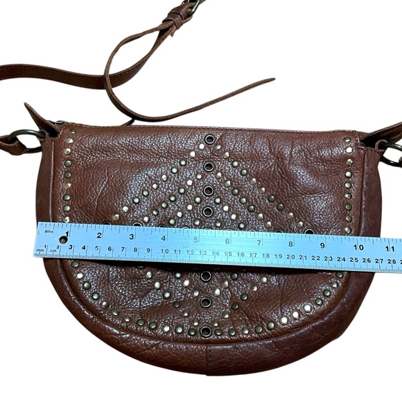 ASHWOOD Genuine Leather Cognac Studded Crossbody Bag Adjustable Strap - Picture 10 of 16